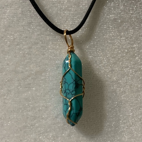 Turquoise Pendant with Black Cord Necklace - Picture 7 of 9